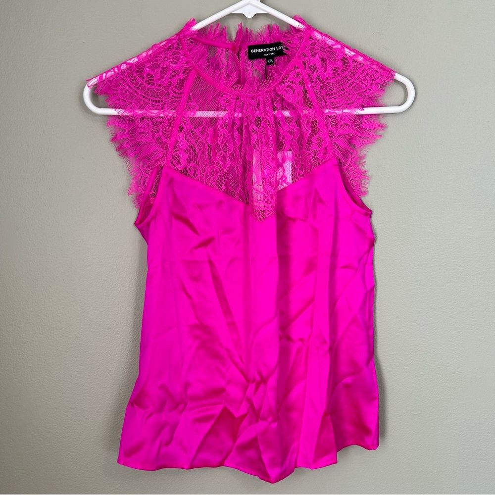 NWT $215  silk Generation love ANNALISE COMBO TOP Size xxs hot‎ pink women’s